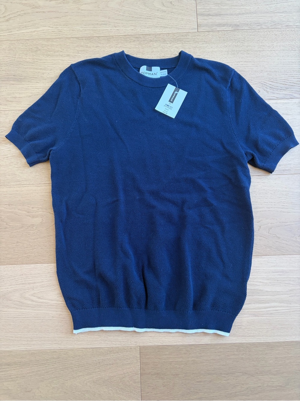 Topman Navy Textured Short-Sleeve Crewneck Sweater